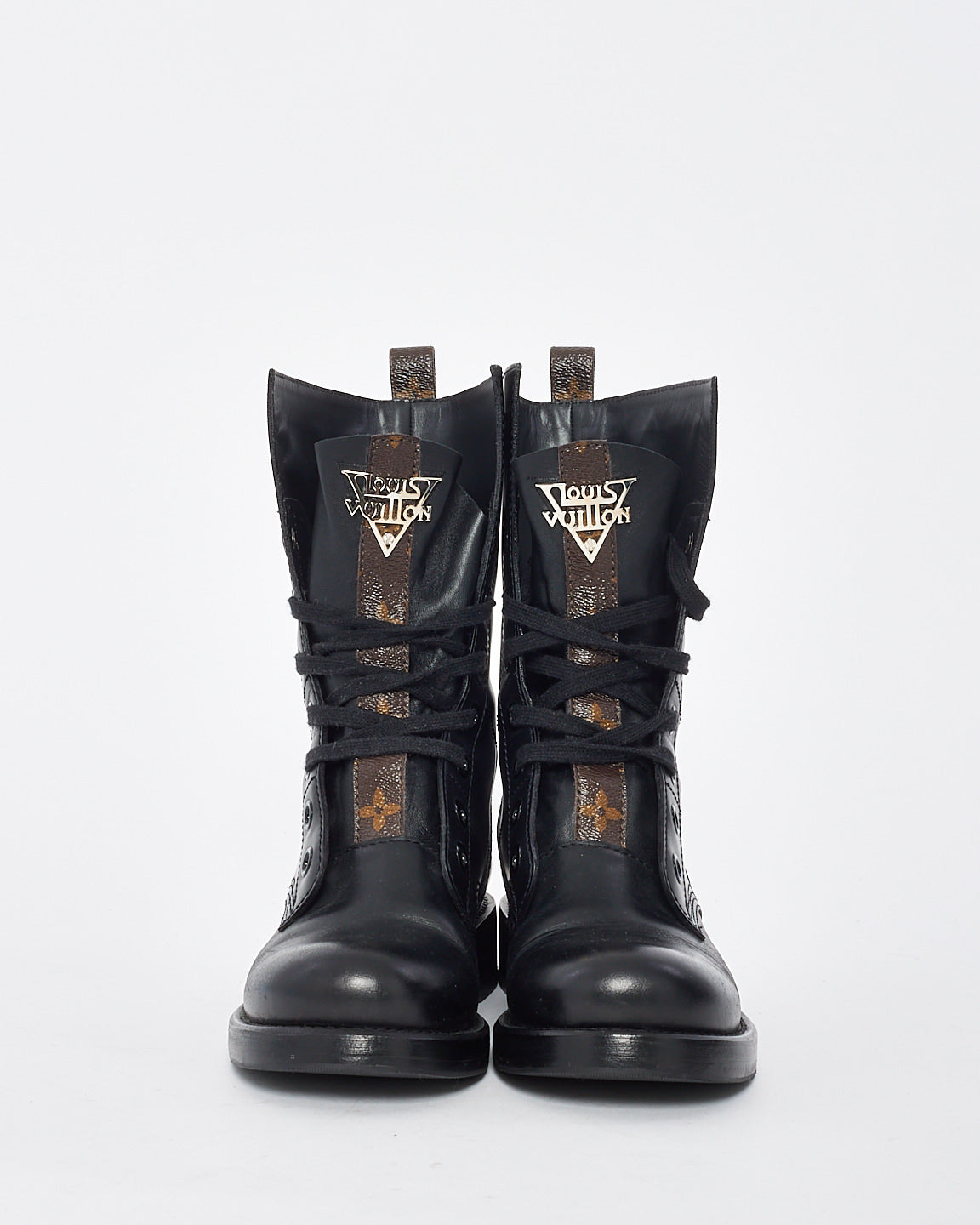 Louis Vuitton Black Leather & Monogram Metropolis Ranger Combat Boots - 37.5