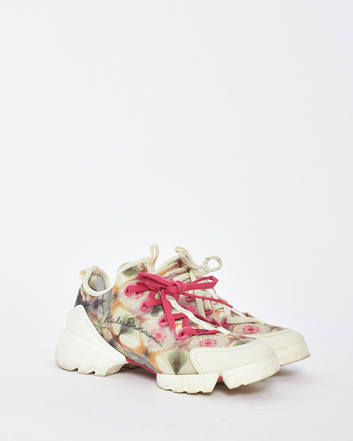 Dior Pink/White Kaleidiorscopic Fabric D-Connect Chunky Sneakers - 37.5