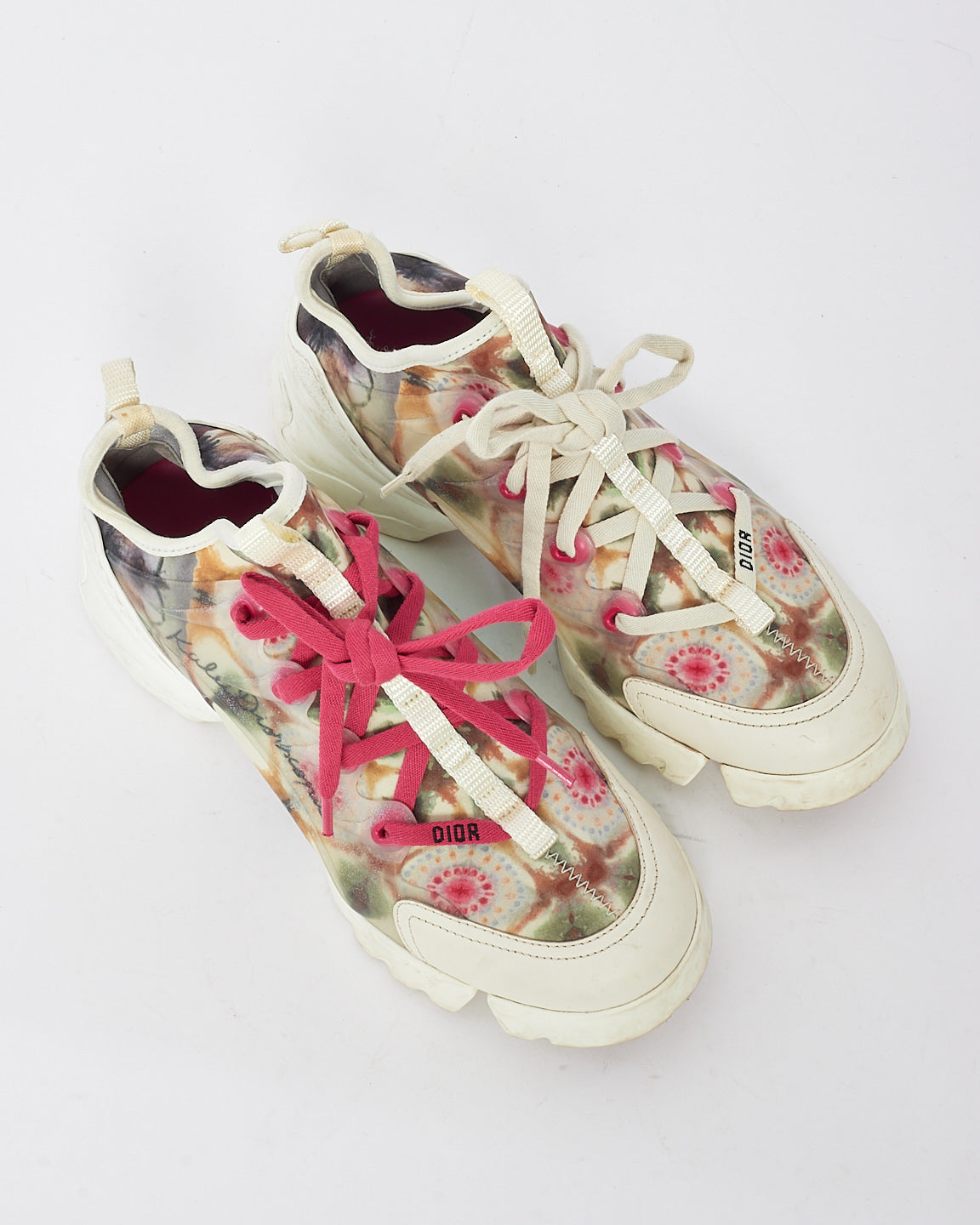 Dior Pink/White Kaleidiorscopic Fabric D-Connect Chunky Sneakers - 37.5