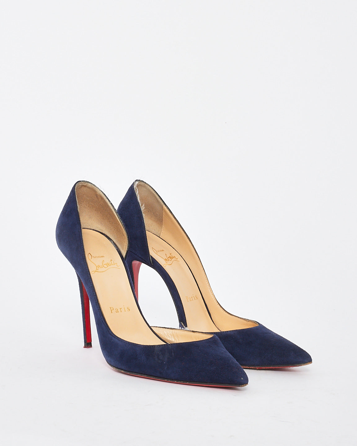 Buy Christian Louboutin Navy Blue Suede Iriza 100 Pumps 37