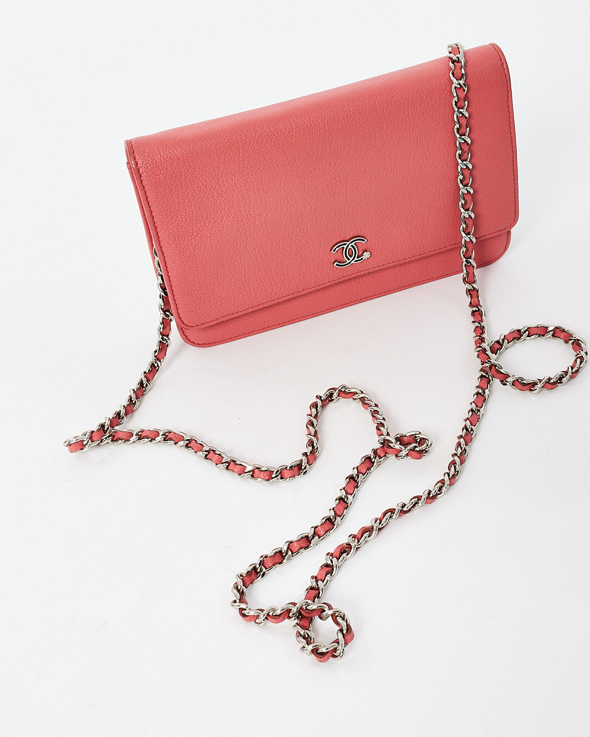 Chanel Coral Grained Leather CC Wallet On Chain Bag