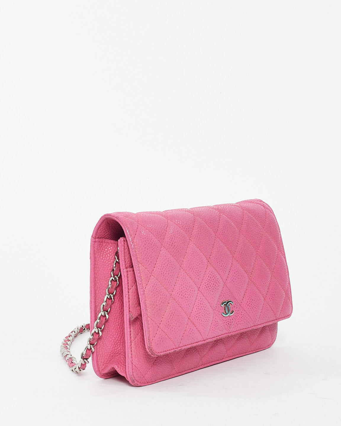Chanel Pink Quilted Caviar Leather CC Wallet On Chain Bag
