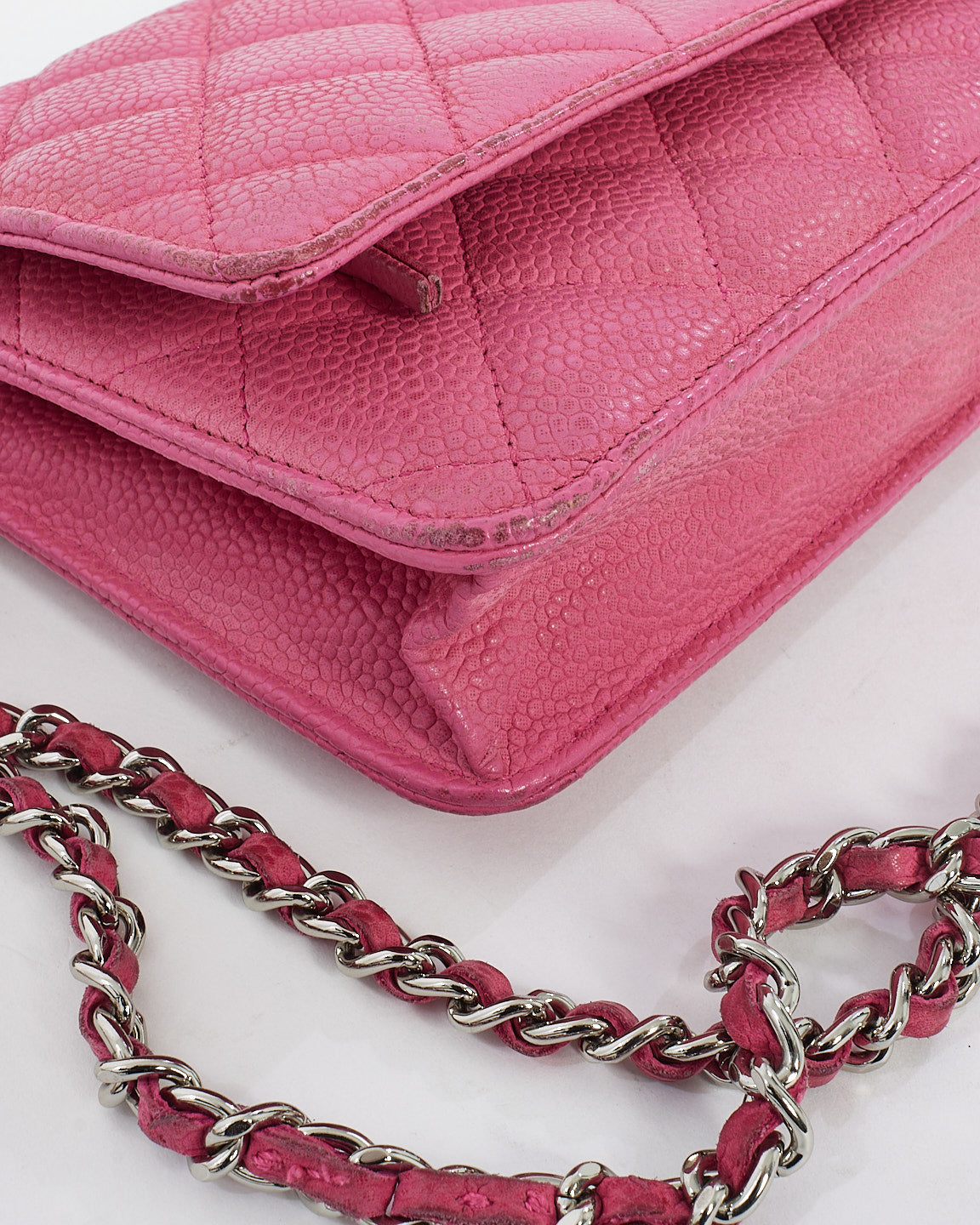 Chanel Pink Quilted Caviar Leather CC Wallet On Chain Bag