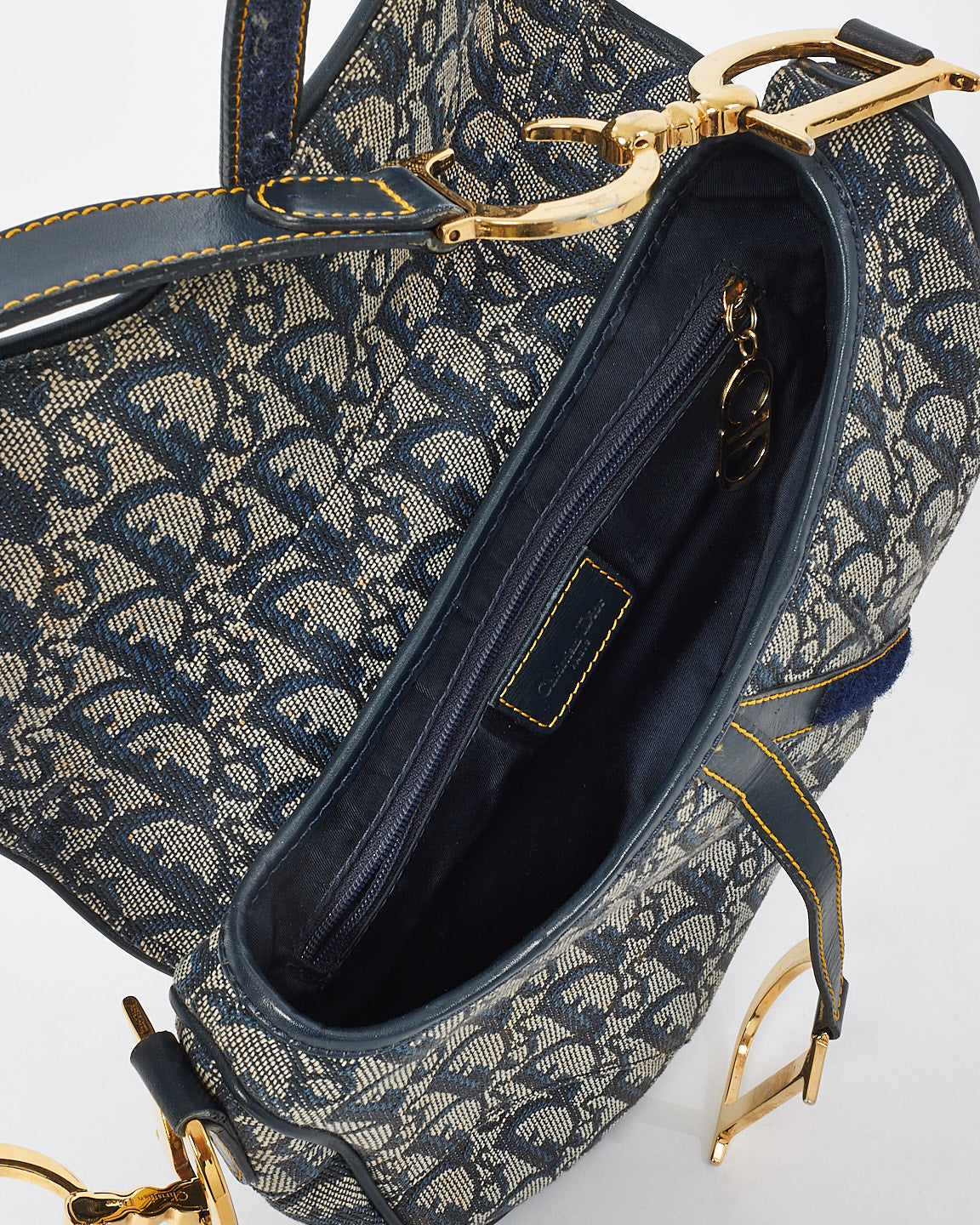 Dior Vintage Blue Oblique Canvas Saddle Bag