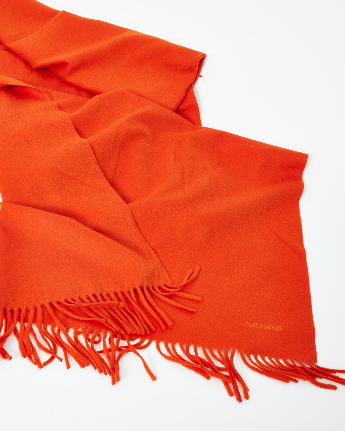 Hermès Orange Cashmere Fringe Scarf