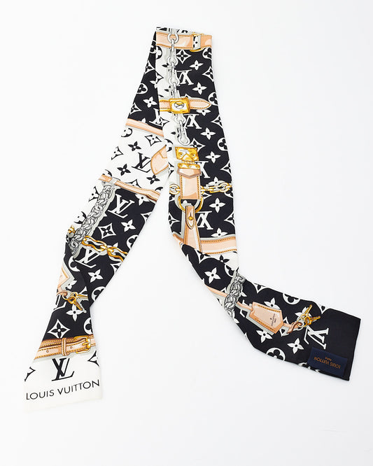 Louis Vuitton Black & White Monogram Confidential Bandeau Silk Twilly