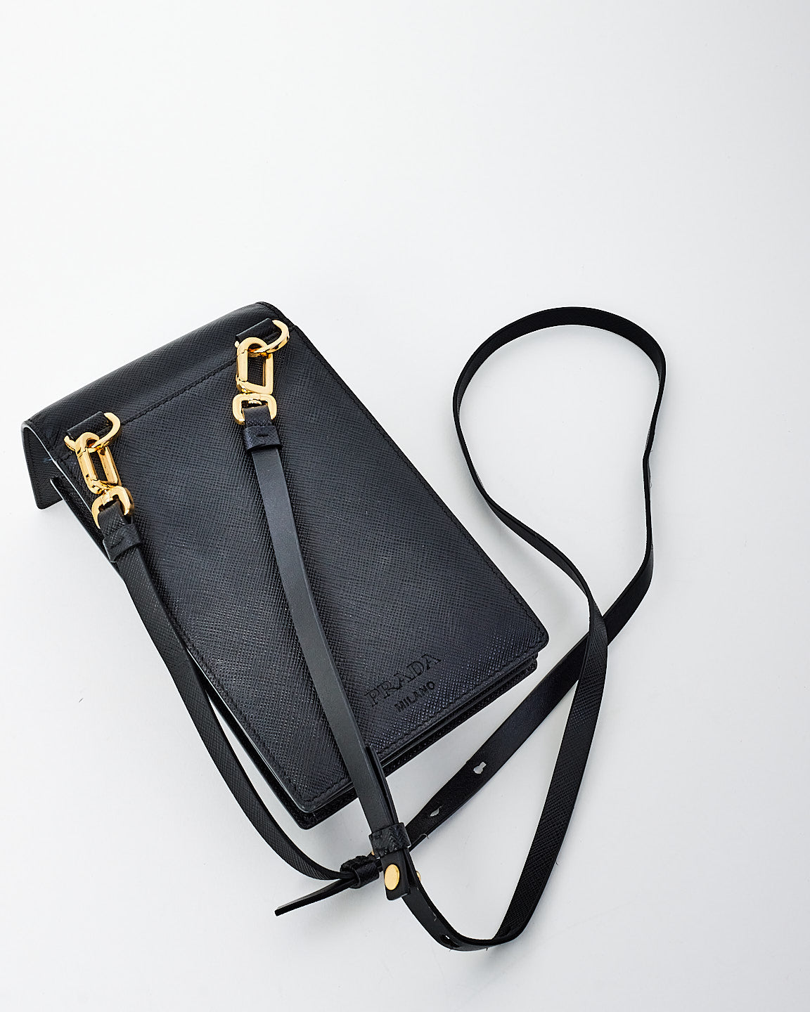Prada Black Saffiano Leather Heart Lock Crossbody Bag