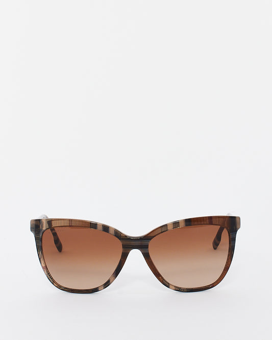 Burberry Brown Acetate Check Print Cat Eye Sunglasses