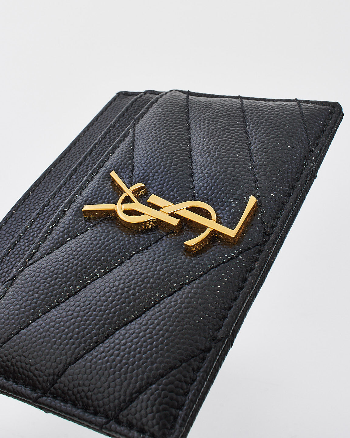 Saint Laurent Black Matlasse Graind de Poudre Leather Cassandre Card Holder
