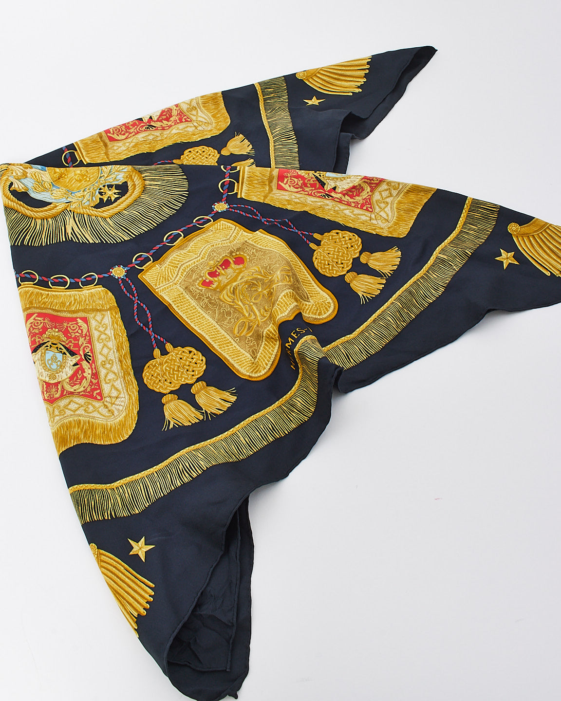 Hermès Navy & Gold Poste et Cavalerie Silk Scarf