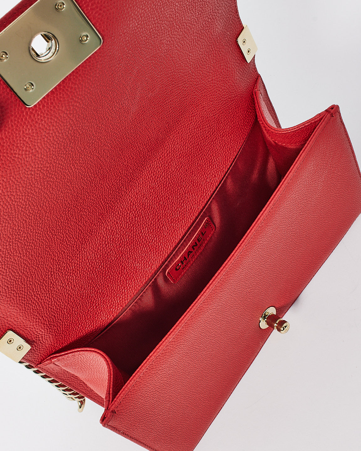 Chanel Red Caviar Leather Medium Boy Handbags