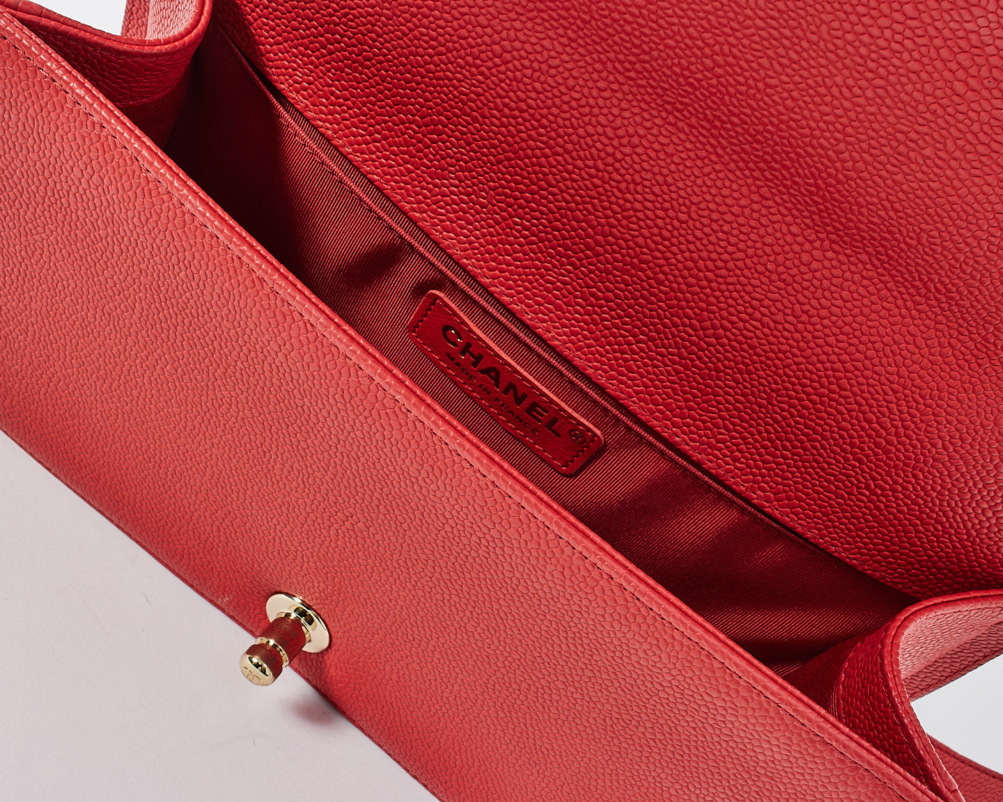 Chanel Red Caviar Leather Medium Boy Handbags