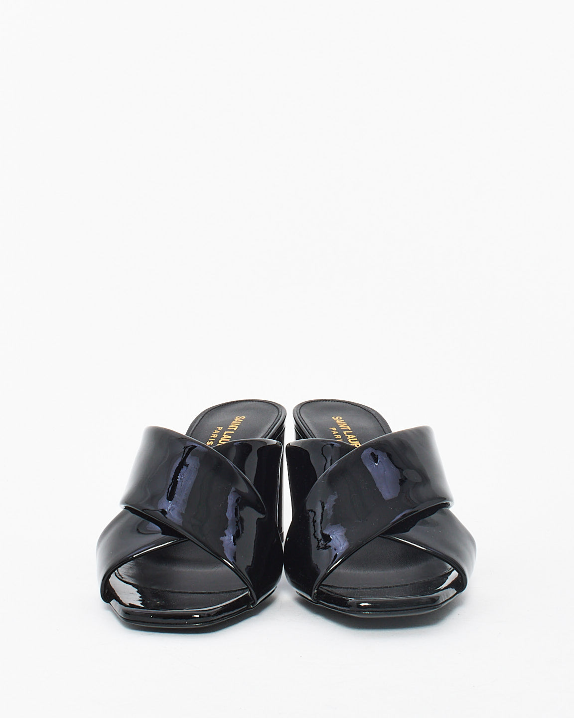 Saint Laurent Black Patent Loulou Leather Mule Heeled Sandals - 38.5
