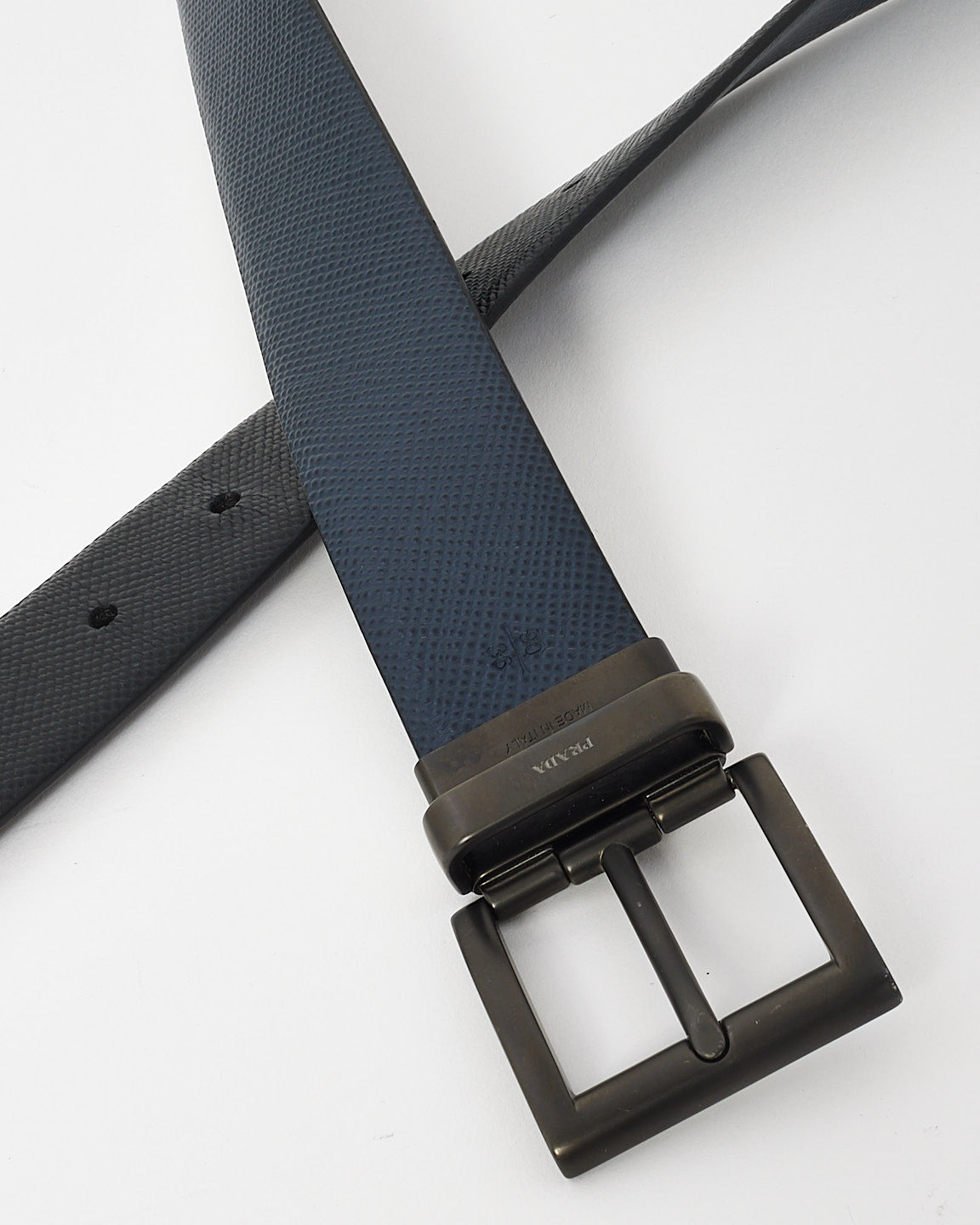 Prada Navy/Black Saffiano Leather Reversible Belt -  90/36