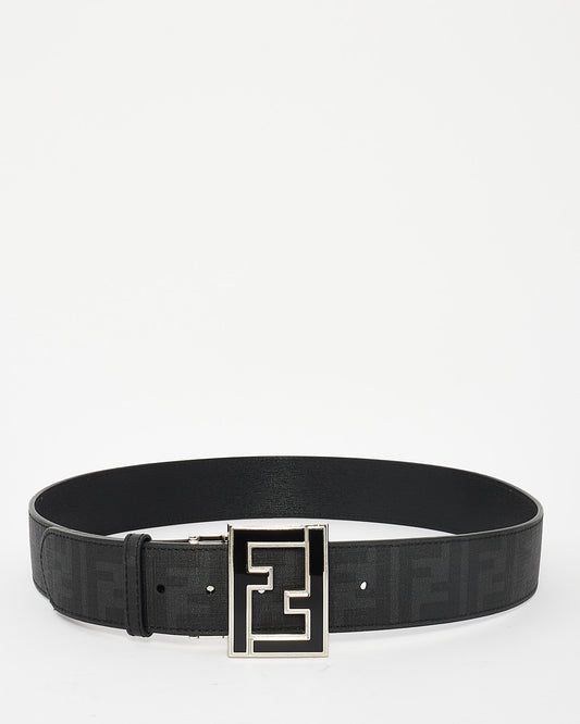 Fendi Black Zucca Print & Leather Reversible FF Logo Buckle Belt - 95