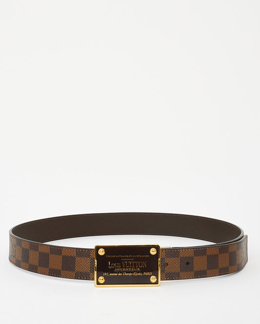 Louis Vuitton Brown Leather & Damier Ebene Canvas Gold Plate Inventeur Reversible Belt - 95/38