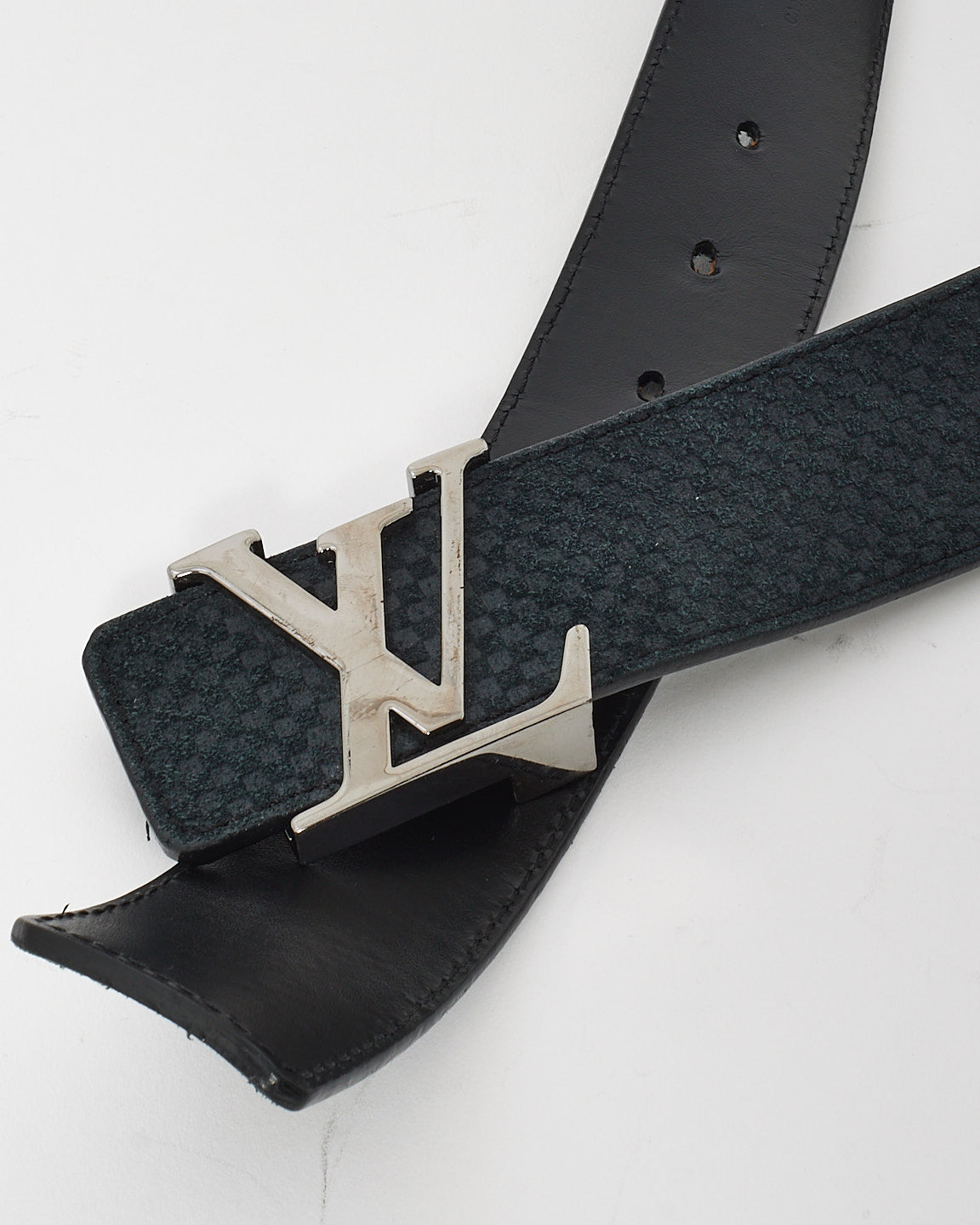 Louis Vuitton Black Suede Damier Initiales 40mm LV Logo Belt - 95/38