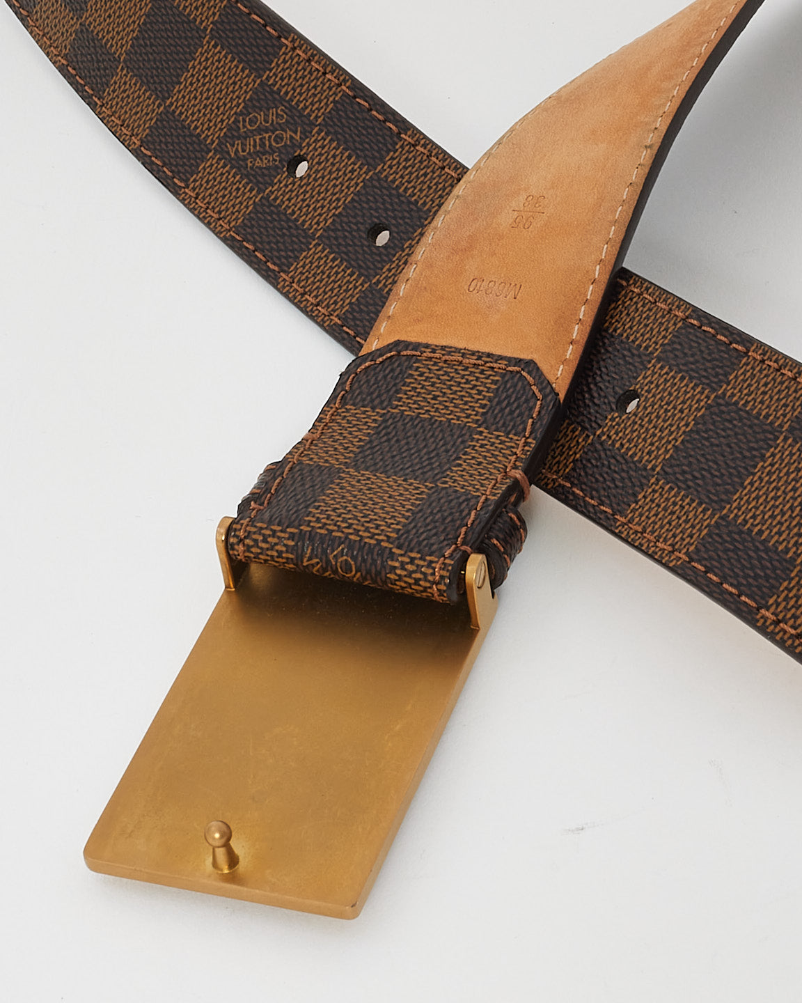 Louis Vuitton Damier Ebene Brushed Gold Plate Inventeur Belt - 95/38