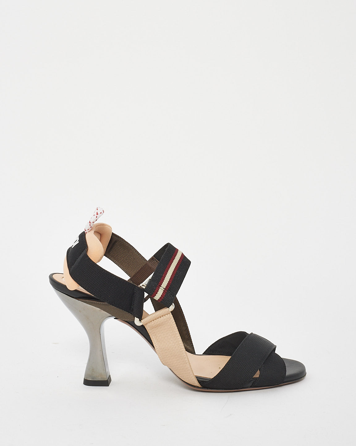 Fendi Black & Beige Fabric Colibri Strap Sandals - 39