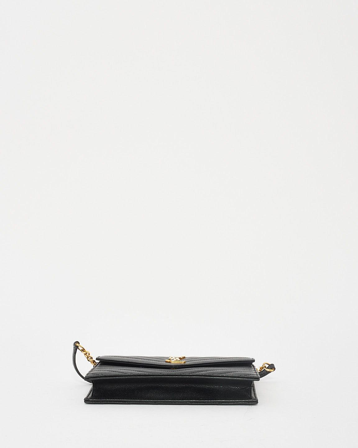 Saint Laurent Black Chevron Grained Leather Envelope Wallet On Chain