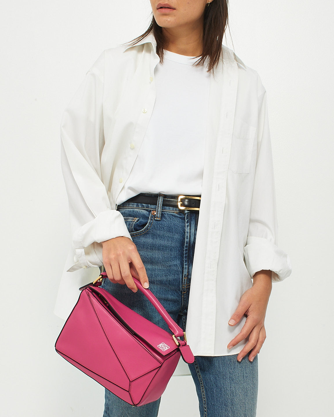 Loewe Pink Fuchsia Leather Small Puzzle Bag