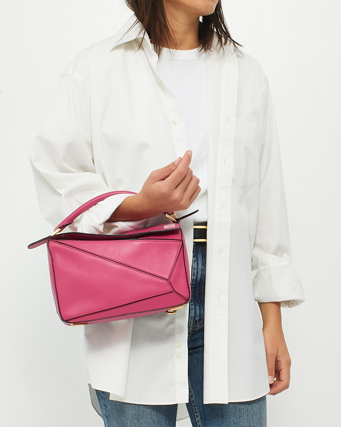 Loewe Pink Fuchsia Leather Small Puzzle Bag