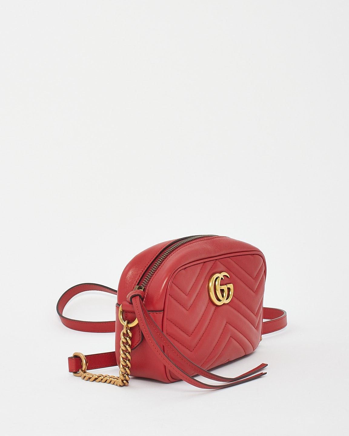 Gucci Red Matelassé Leather Marmont Mini Camera Bag