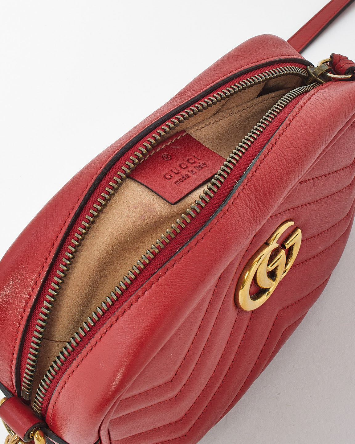 Gucci Red Matelassé Leather Marmont Mini Camera Bag