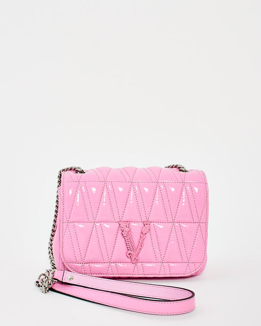Versace Pink Patent Leather Virtus Shoulder Bag
