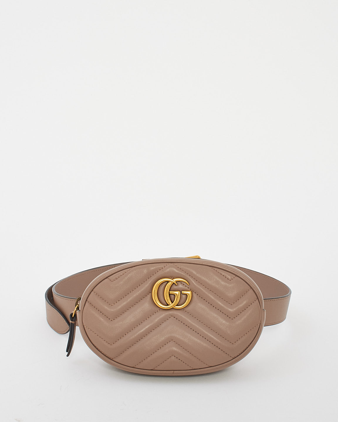 Gucci Dusty Pink Chevron Matelassé Leather GG Marmont Belt Bag - 85/34