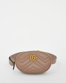 Gucci Dusty Pink Chevron Matelassé Leather GG Marmont Belt Bag - 85/34