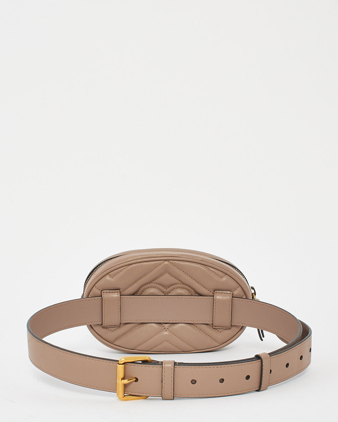 Gucci Dusty Pink Chevron Matelassé Leather GG Marmont Belt Bag - 85/34