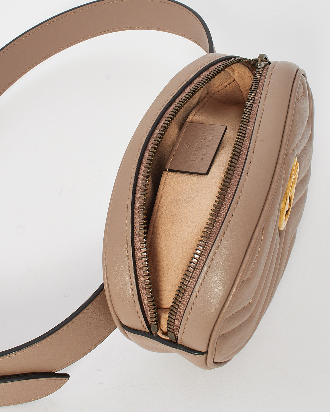 Gucci Dusty Pink Chevron Matelassé Leather GG Marmont Belt Bag - 85/34