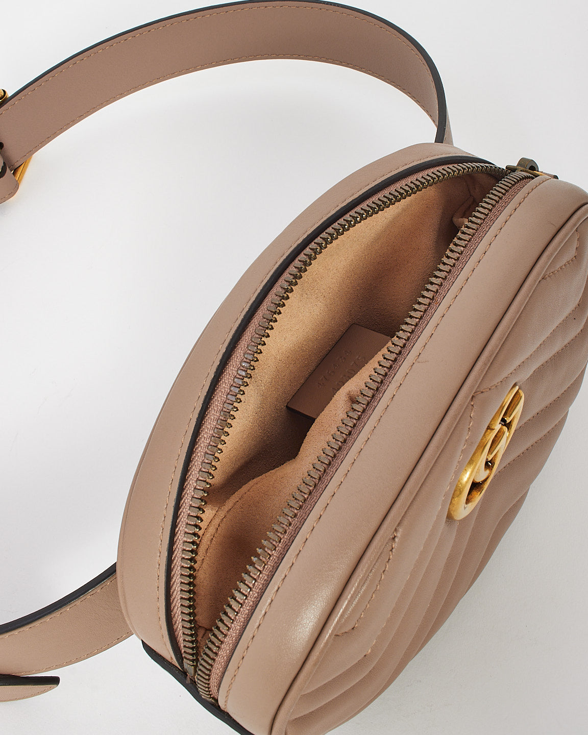 Gucci Dusty Pink Chevron Matelassé Leather GG Marmont Belt Bag - 85/34