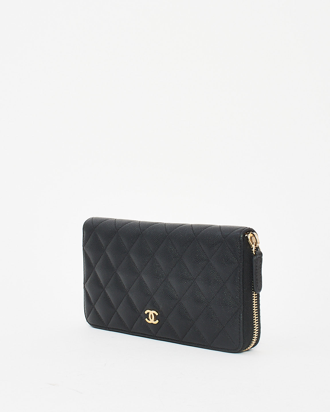 Chanel Black Quilted Caviar Classic Long Zipped Wallet