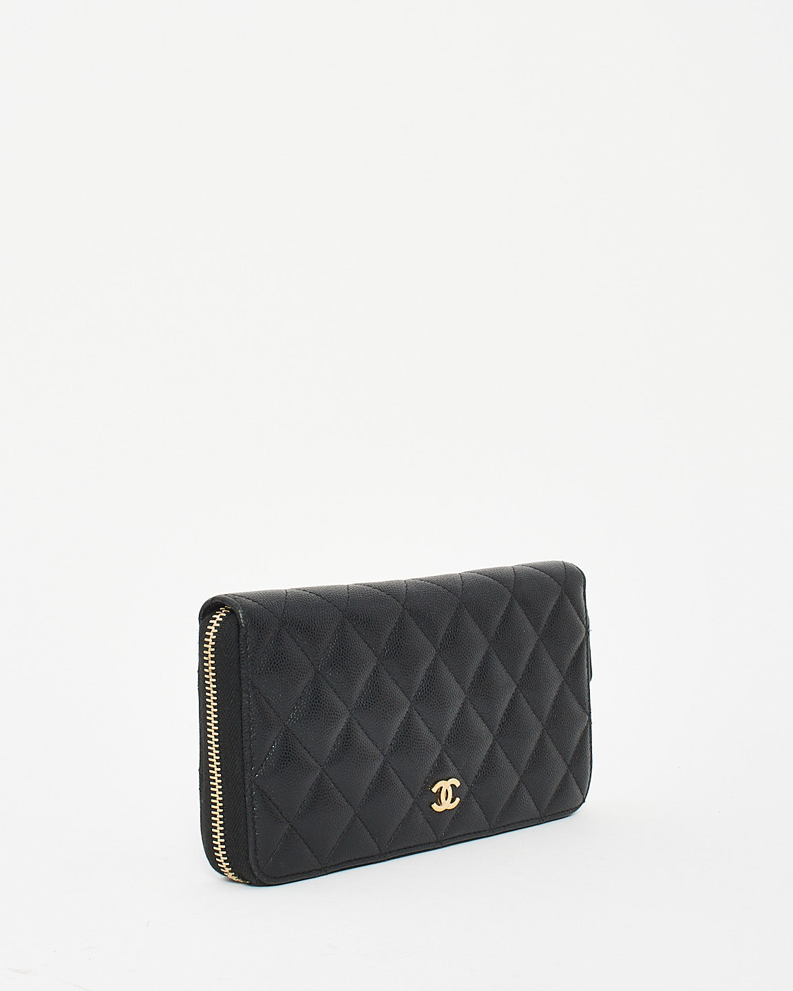 Chanel Black Quilted Caviar Classic Long Zipped Wallet