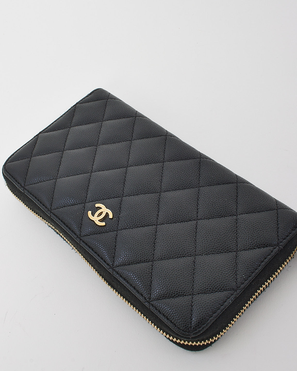 Chanel Black Quilted Caviar Classic Long Zipped Wallet