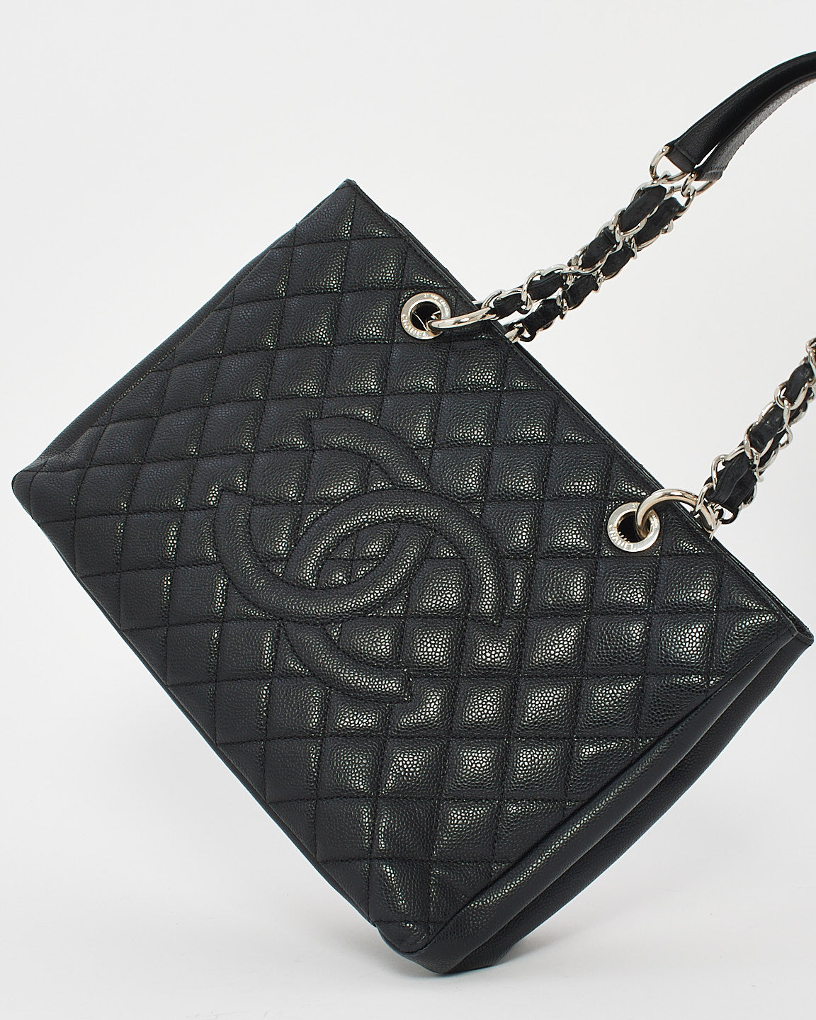 Chanel Black Caviar Quilted GST Shopping Tote Bag