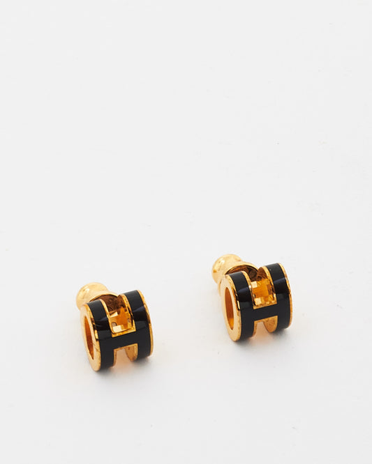 Hermès Black & Gold Lacquered Mini Pop H Earrings