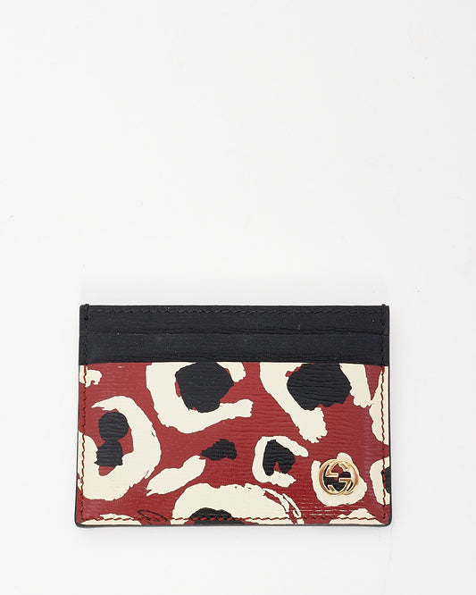 Gucci Red & Black Leather Leopard Print Cardholder