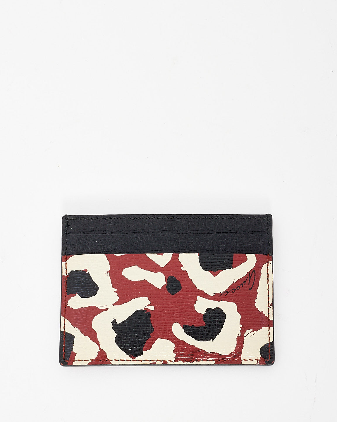 Gucci Red & Black Leather Leopard Print Cardholder