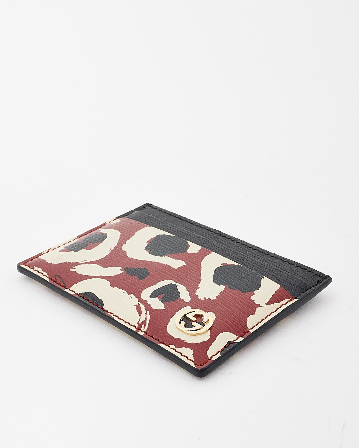 Gucci Red & Black Leather Leopard Print Cardholder
