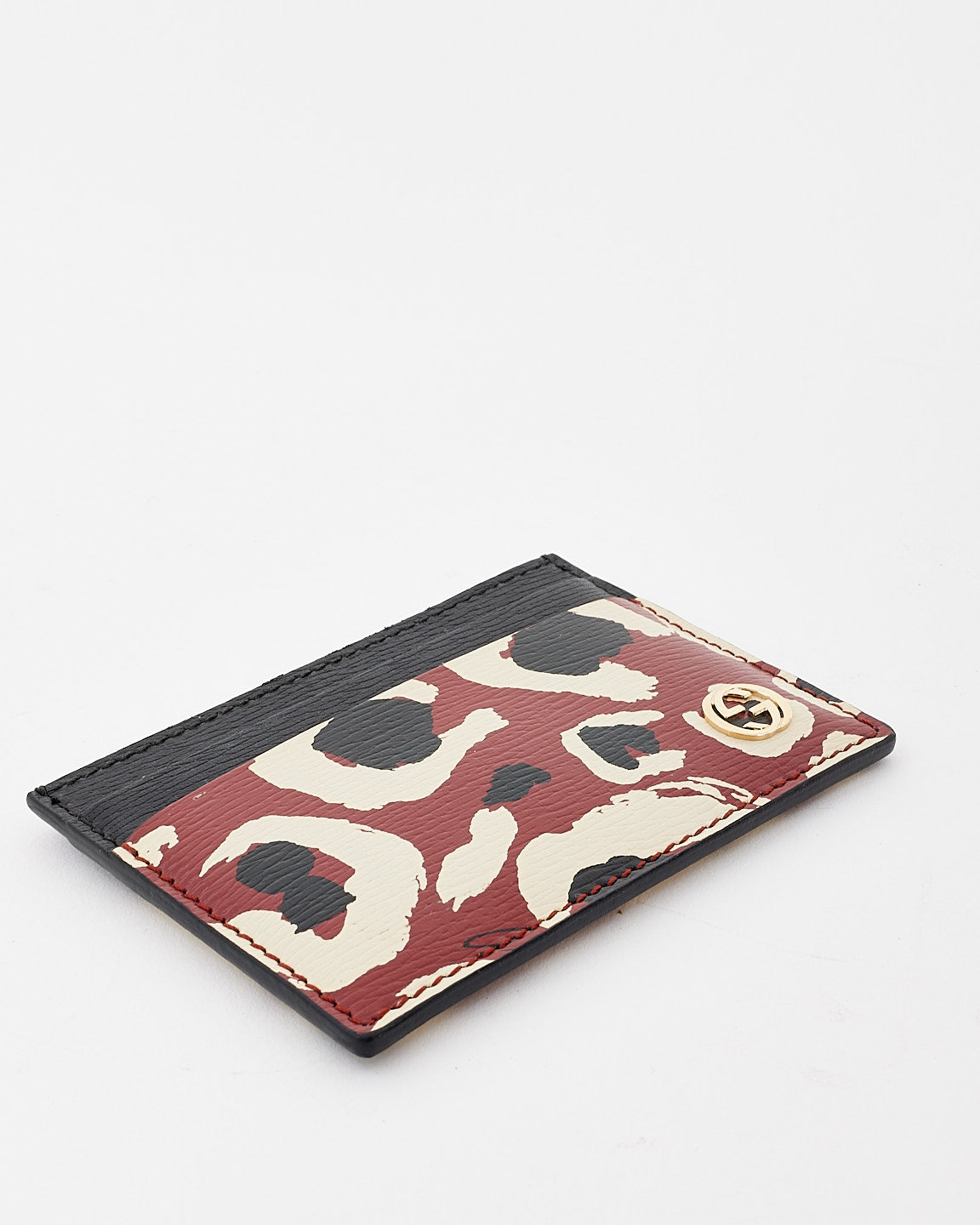 Gucci Red & Black Leather Leopard Print Cardholder