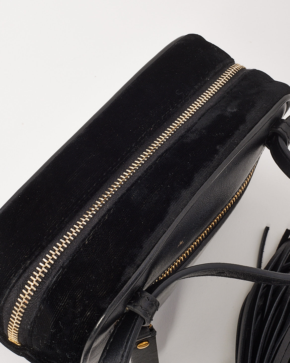 Saint Laurent Black Velvet Monogram Chevron Belt Bag