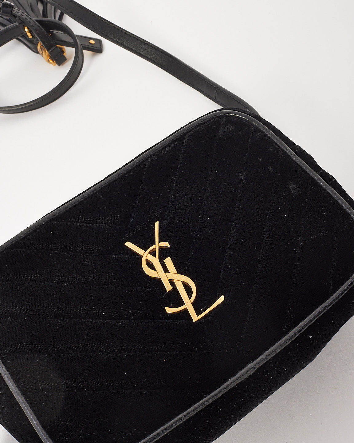 Saint Laurent Black Velvet Monogram Chevron Belt Bag