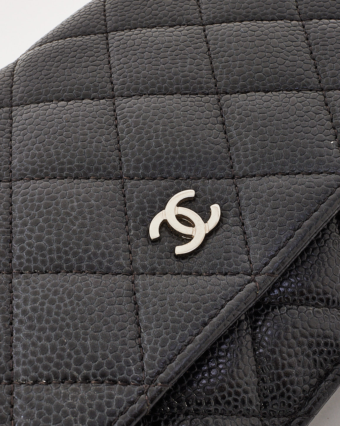 Chanel Black Caviar Leather Quilted Wallet On Chain SHW