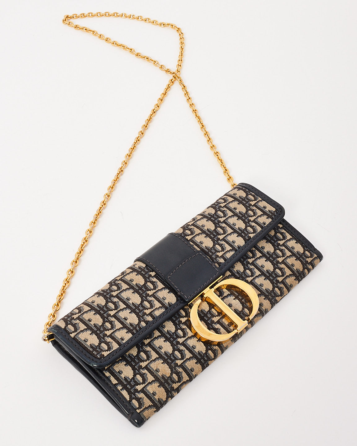 Dior Navy Oblique Canvas 30Montaigne Chain Clutch Bag