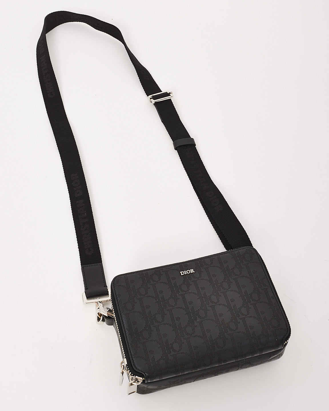 Dior Black Calfskin Perforated Oblique Galaxy Messenger Pouch Crossbody