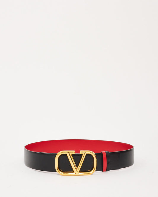 Valentino Black/Red Leather VLogo Signature Reversible Belt - 80/32