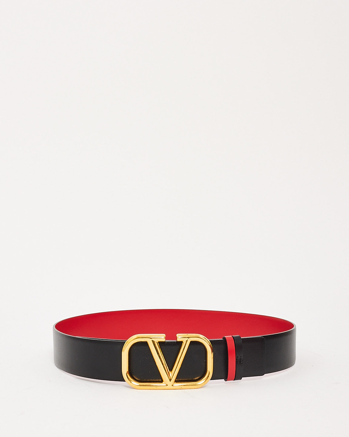 Ceinture réversible Valentino en cuir noir/rouge avec signature VLogo - 80/32